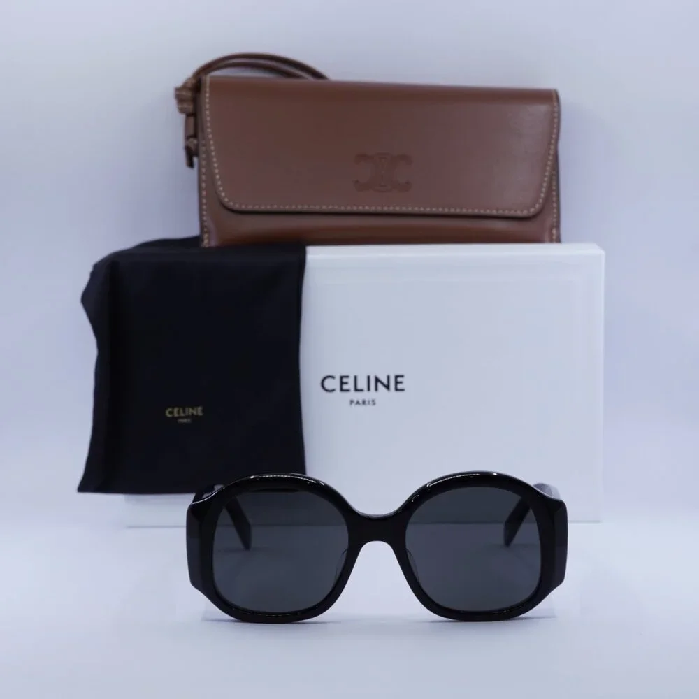 Celine Black Sunglasses with Gold Triomphe Logo and Brown Case - Picture 3 of 9